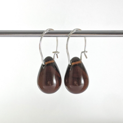 Georgina Dunn Jewellery - Dark topaz coloured glass teardrop earrings
