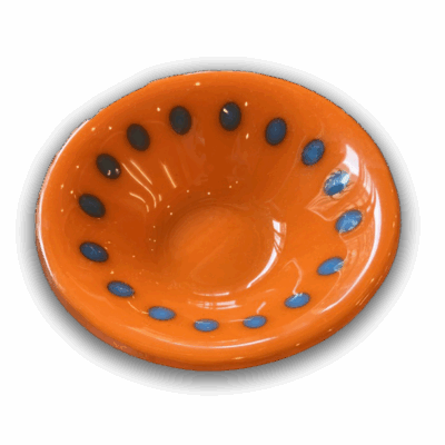 Gelato Glass Bowl in Orange with Cyan Dots